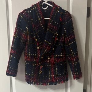 Halogen Navy and Red Plaid Blazer